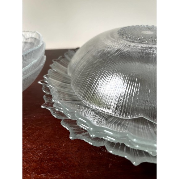 4-Serving Glass Salad Plate and Bowl Set Raised Floral Print Hobnail Unbranded - Picture 5 of 12